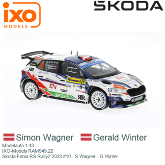 Modelauto 1:43 | IXO-Models RAM949.22 | Skoda Fabia RS Rally2 2023 #10 - S.Wagner - G.Winter