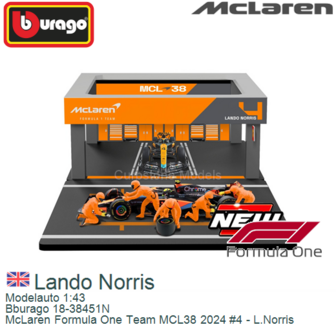 Modelauto 1:43 | Bburago 18-38451N | McLaren Formula One Team MCL38 2024 #4 - L.Norris