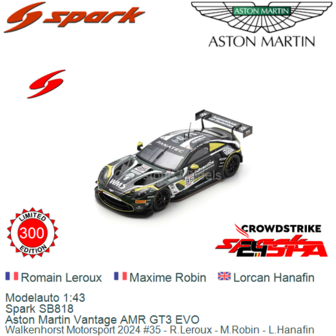 Modelauto 1:43 | Spark SB818 | Aston Martin Vantage AMR GT3 EVO | Walkenhorst Motorsport 2024 #35 - R.Leroux - M.Robin - L.Hana