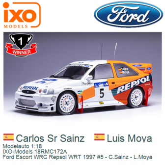 Modelauto 1:18 | IXO-Models 18RMC172A | Ford Escort WRC Repsol WRT 1997 #5 - C.Sainz - L.Moya