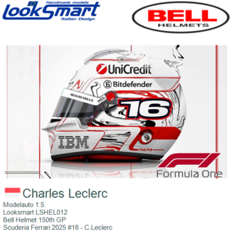 Modelauto 1:5 | Looksmart LSHEL012 | Bell Helmet 150th GP | Scuderia Ferrari 2025 #16 - C.Leclerc