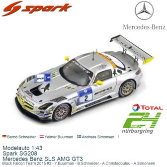 Modelauto 1:43 | Spark SG208 | Mercedes Benz SLS AMG GT3 | Black Falcon Team 2015 #2 - Y.Buurman - B.Schneider - A.Christodoulo