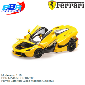 Modelauto 1:18 | BBR Models BBR182200 | Ferrari Laferrari Giallo Modena Geel #38