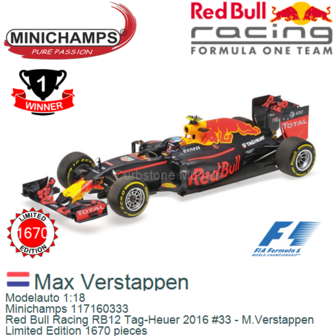 Modelauto 1:18 | Minichamps 117160333 | Red Bull Racing RB12 Tag-Heuer 2016 #33 - M.Verstappen