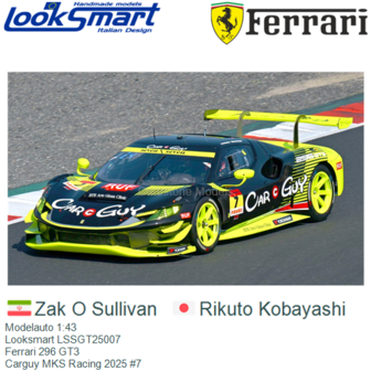 Modelauto 1:43 | Looksmart LSSGT25007 | Ferrari 296 GT3 | Carguy MKS Racing 2025 #7