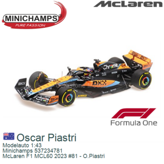 Modelauto 1:43 | Minichamps 537234781 | McLaren F1 MCL60 2023 #81 - O.Piastri