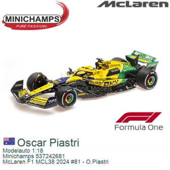 Modelauto 1:18 | Minichamps 537242681 | McLaren F1 MCL38 2024 #81 - O.Piastri