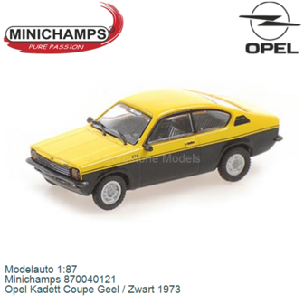 Modelauto 1:87 | Minichamps 870040121 | Opel Kadett Coupe Geel / Zwart 1973