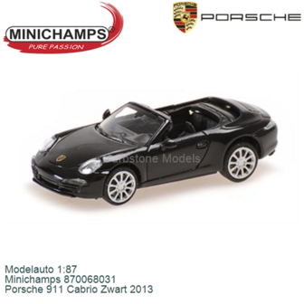 Modelauto 1:87 | Minichamps 870068031 | Porsche 911 Cabrio Zwart 2013