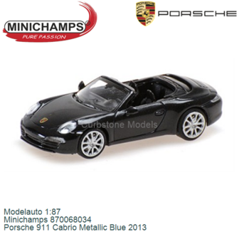 Modelauto 1:87 | Minichamps 870068034 | Porsche 911 Cabrio Metallic Blue 2013