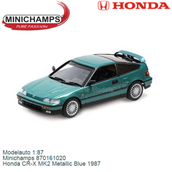 Modelauto 1:87 | Minichamps 870161020 | Honda CR-X MK2 Metallic Blue 1987