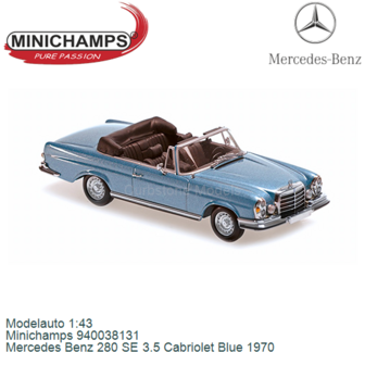 Modelauto 1:43 | Minichamps 940038131 | Mercedes Benz 280 SE 3.5 Cabriolet Blue 1970