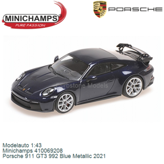 Modelauto 1:43 | Minichamps 410069208 | Porsche 911 GT3 992 Blue Metallic 2021