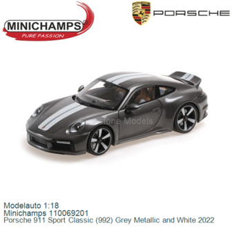 Modelauto 1:18 | Minichamps 110069201 | Porsche 911 Sport Classic (992) Grey Metallic and White 2022