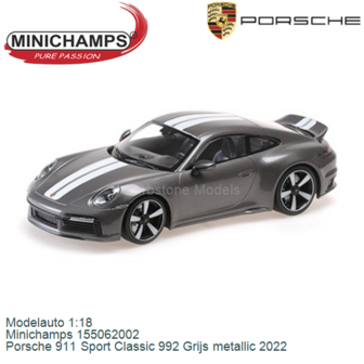 Modelauto 1:18 | Minichamps 155062002 | Porsche 911 Sport Classic 992 Grijs metallic 2022