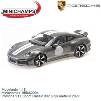 Modelauto 1:18 | Minichamps 155062004 | Porsche 911 Sport Classic 992 Grijs metallic 2022
