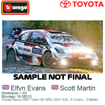 Modelauto 1:43 | Bburago 18-38310 | Toyota Gazoo WRT Yaris GR WRC 2021 #33 - E.Evans - S.Martin