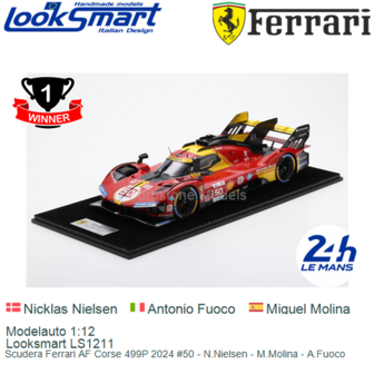 Modelauto 1:12 | Looksmart LS1211 | Scudera Ferrari AF Corse 499P 2024 #50 - N.Nielsen - M.Molina - A.Fuoco