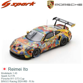 Modelauto 1:43 | Spark SJ179 | Porsche 911 GT3 Cup | BINGO Racing 2024 #60 - R.Ito