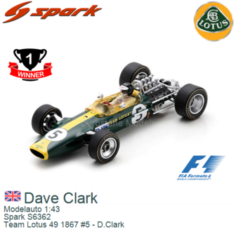 Modelauto 1:43 | Spark S6362 | Team Lotus 49 1867 #5 - D.Clark
