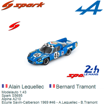 Modelauto 1:43 | Spark S5695 | Alpine A210 | Ecurie Savin-Calberson 1969 #46 - A.Leguellec - B.Tramont