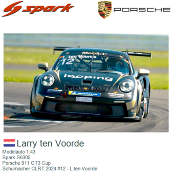 Modelauto 1:43 | Spark S6305 | Porsche 911 GT3 Cup | Schumacher CLRT 2024 #12 - L.ten Voorde