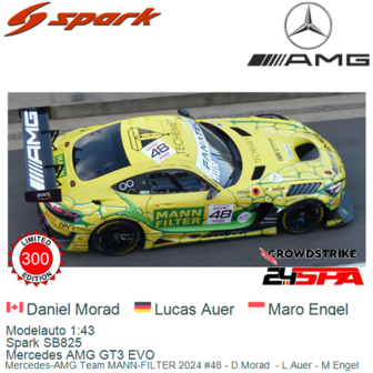 Modelauto 1:43 | Spark SB825 | Mercedes AMG GT3 EVO | Mercedes-AMG Team MANN-FILTER 2024 #48 - D.Morad  - L.Auer - M.Engel