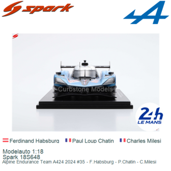 Modelauto 1:18 | Spark 18S648 | Alpine Endurance Team A424 2024 #35 - F.Habsburg - P.Chatin - C.Milesi