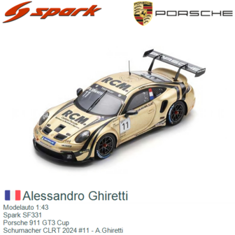 Modelauto 1:43 | Spark SF331 | Porsche 911 GT3 Cup | Schumacher CLRT 2024 #11 - A.Ghiretti