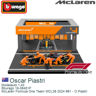 Modelauto 1:43 | Bburago 18-38451P | McLaren Formula One Team MCL38 2024 #81 - O.Piastri