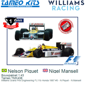 Bouwpakket 1:43 | Tameo TMK438 | Williams Grand Prix Engineering FL11b Honda 1987 #5 - N.Piquet - N.Mansell