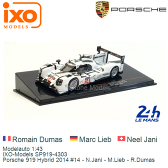 Modelauto 1:43 | IXO-Models SP919-4303 | Porsche 919 Hybrid 2014 #14 - N.Jani - M.Lieb - R.Dumas