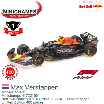 Modelauto 1:43 | Minichamps 417221501 | Red Bull Racing RB18 Oracle 2022 #1 - M.Verstappen