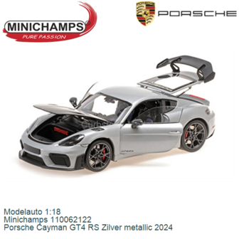 Modelauto 1:18 | Minichamps 110062122 | Porsche Cayman GT4 RS Zilver metallic 2024