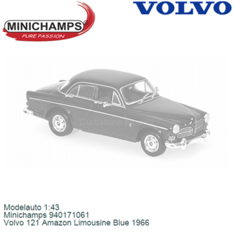 Modelauto 1:43 | Minichamps 940171061 | Volvo 121 Amazon Limousine Blue 1966