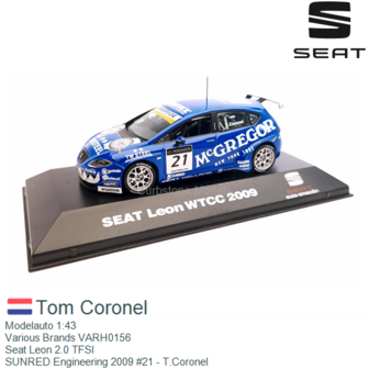 Modelauto 1:43 | Various Brands VARH0156 | Seat Leon 2.0 TFSI | SUNRED Engineering 2009 #21 - T.Coronel