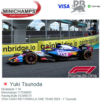 Modelauto 1:18 | Minichamps 117240622 | Racing Bulls VCARB 01 | VISA CASH RB FORMULA ONE TEAM 2024 - Y.Tsunoda