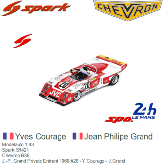 Modelauto 1:43 | Spark S9421 | Chevron B36 | J.-P. Grand Private Entrant 1968 #20 - Y.Courage - J.Grand