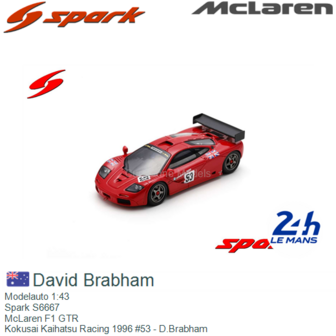 Modelauto 1:43 | Spark S6667 | McLaren F1 GTR | Kokusai Kaihatsu Racing 1996 #53 - D.Brabham