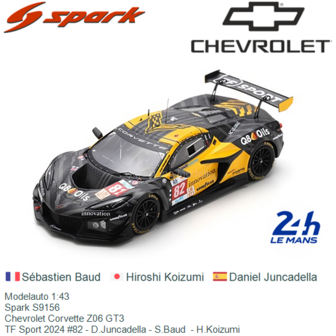 Modelauto 1:43 | Spark S9156 | Chevrolet Corvette Z06 GT3 | TF Sport 2024 #82 - D.Juncadella - S.Baud  - H.Koizumi