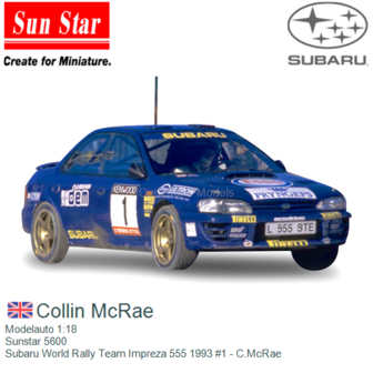 Modelauto 1:18 | Sunstar 5600 | Subaru World Rally Team Impreza 555 1993 #1 - C.McRae