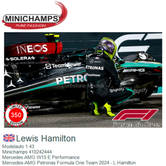Modelauto 1:43 | Minichamps 410242444 | Mercedes AMG W15 E Performance | Mercedes-AMG Petronas Formula One Team 2024 - L.Hamilt