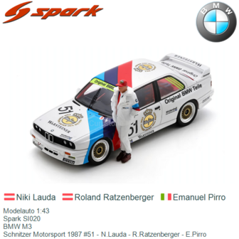 Modelauto 1:43 | Spark SI020 | BMW M3 | Schnitzer Motorsport 1987 #51 - N.Lauda - R.Ratzenberger - E.Pirro