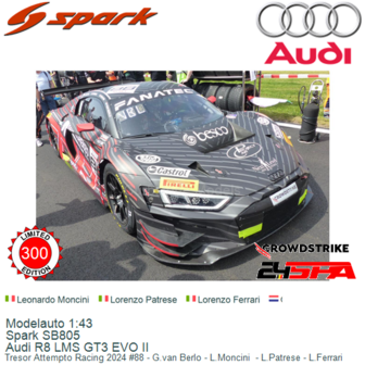 Modelauto 1:43 | Spark SB805 | Audi R8 LMS GT3 EVO II | Tresor Attempto Racing 2024 #88 - G.van Berlo - L.Moncini  - L.Patrese 