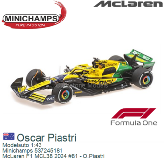 Modelauto 1:43 | Minichamps 537245181 | McLaren F1 MCL38 2024 #81 - O.Piastri