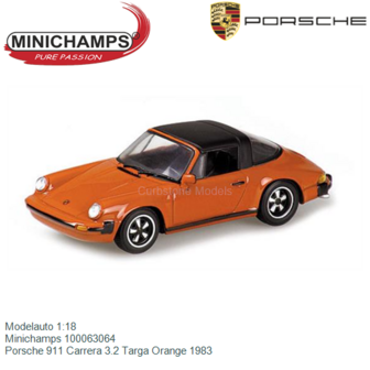 Modelauto 1:18 | Minichamps 100063064 | Porsche 911 Carrera 3.2 Targa Orange 1983