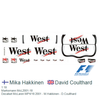 1:18 | Marksmann McL2001-18 | Decalset McLaren MP4/16 2001 - M.Hakkinen - D.Coulthard
