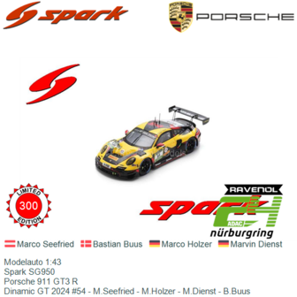 Modelauto 1:43 | Spark SG950 | Porsche 911 GT3 R | Dinamic GT 2024 #54 - M.Seefried - M.Holzer - M.Dienst - B.Buus