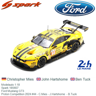 Modelauto 1:18 | Spark 18S657 | Ford Mustang GT3 | Proton Competition 2024 #44 - C.Mies - J.Hartshome  - B.Tuck 