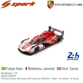 Modelauto 1:18 | Spark 18S641 | Porsche Penske Motorsport 963 Hypercar 2024 #4 - F.Nasr - M.Jaminet - N.Tandy